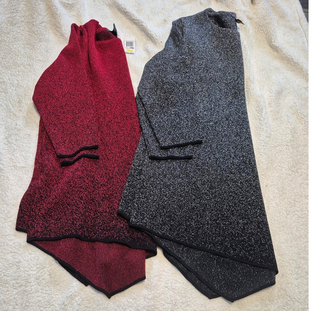 Chelsea &‎ Theodore 2X Metallic Ombre Sharkbite Tunic Sweater Set Red Grey Black